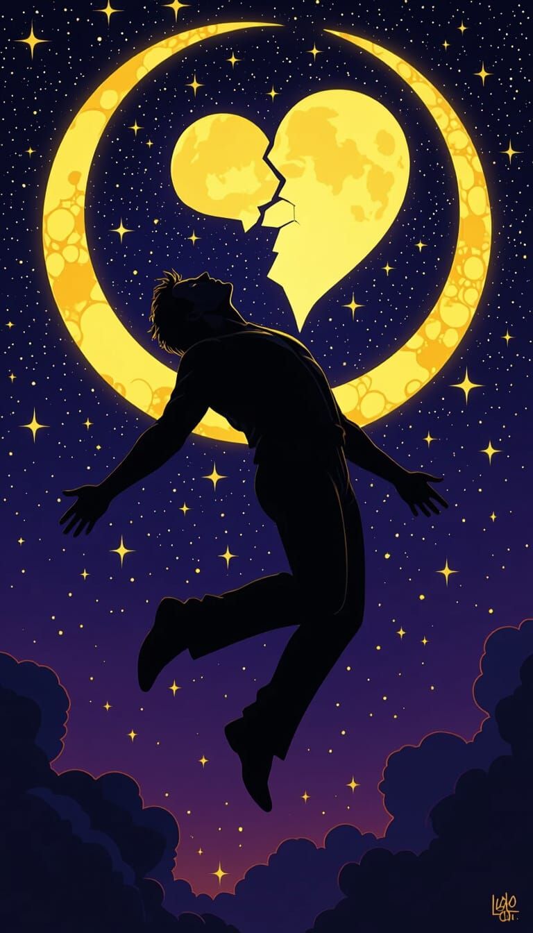 Falling Man in Starry Night Sky, Dark Fantasy Art