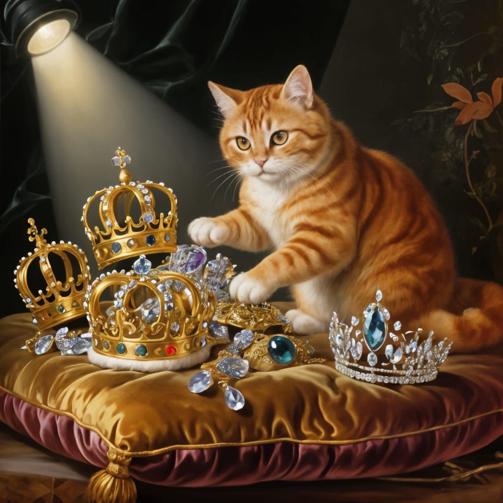 Intelligent Cat Poses with Royal Jewels