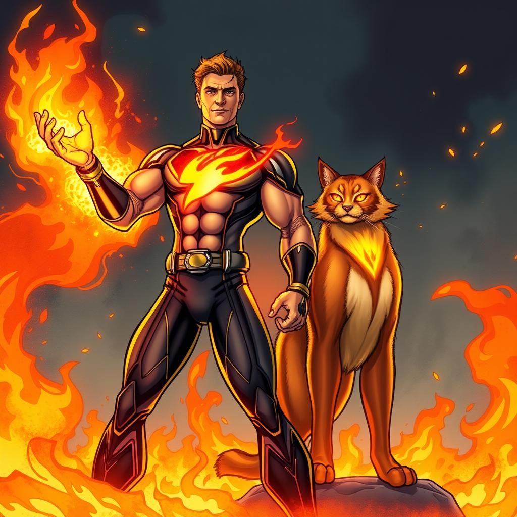 Fire Hero and Cat with Blazing Powers
