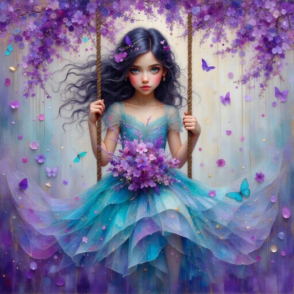 Ethereal Girl on Swing: An Oil Painting