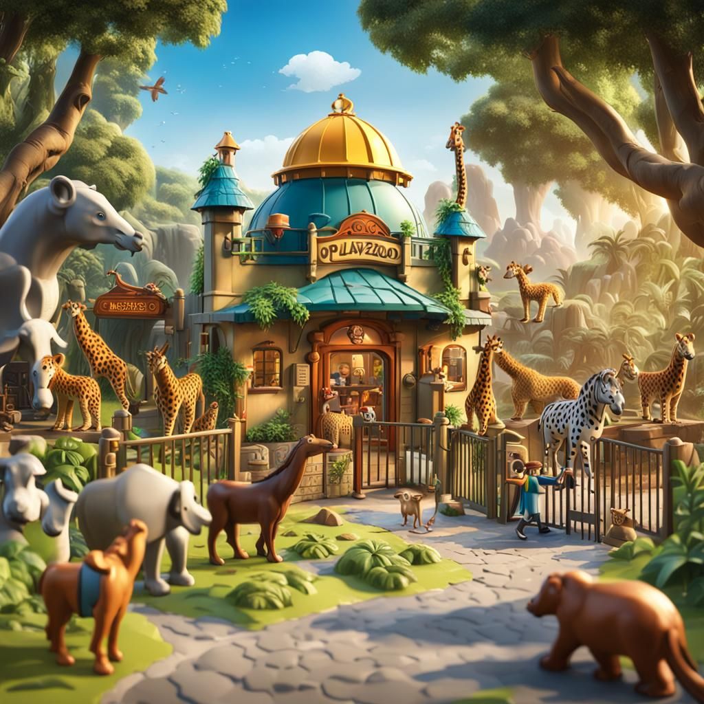 Realistic Playmobil Zoo in Detailed Matte Painting