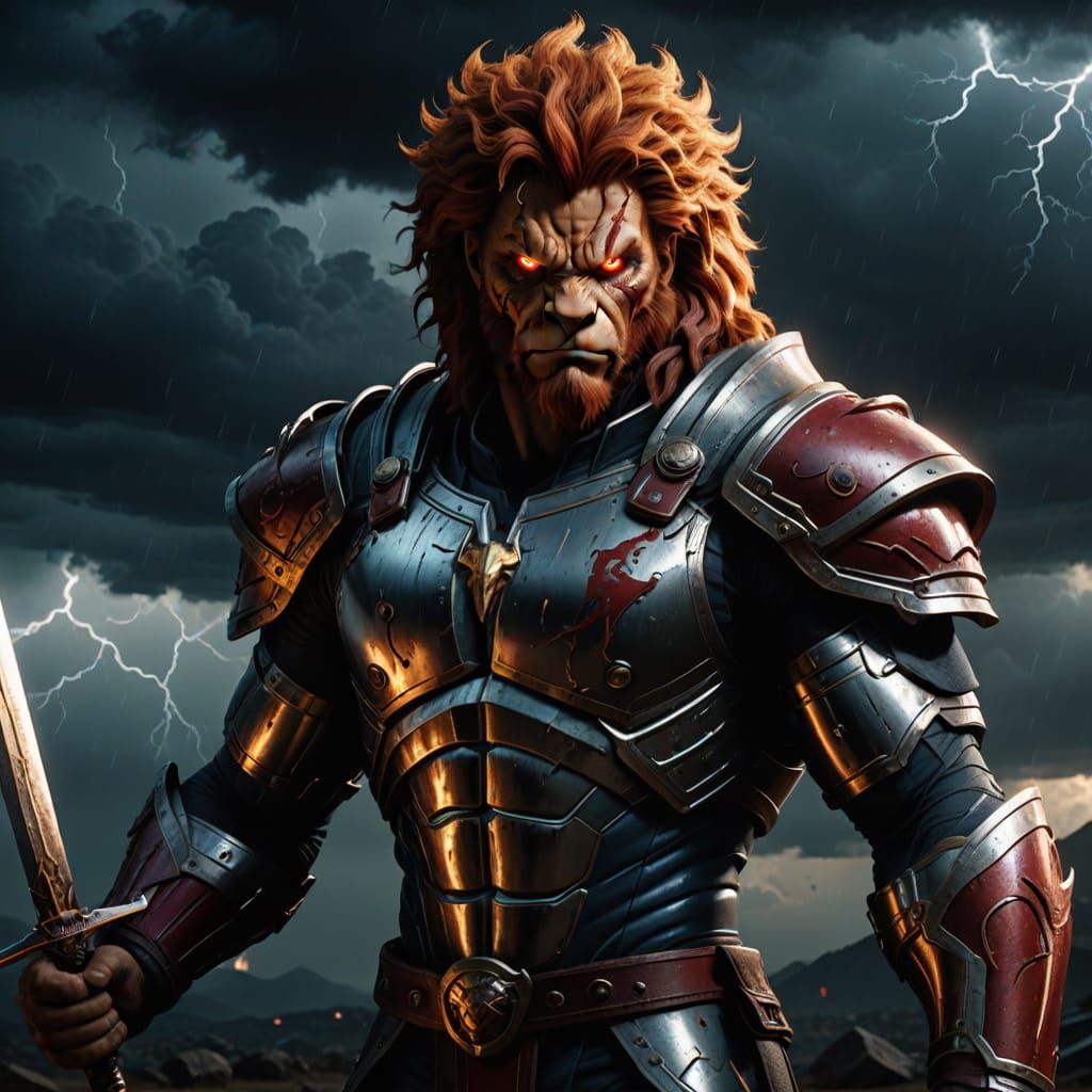 Heroic Lion-O Stands Tall, Sword in Hand, in Intense Cinemat...