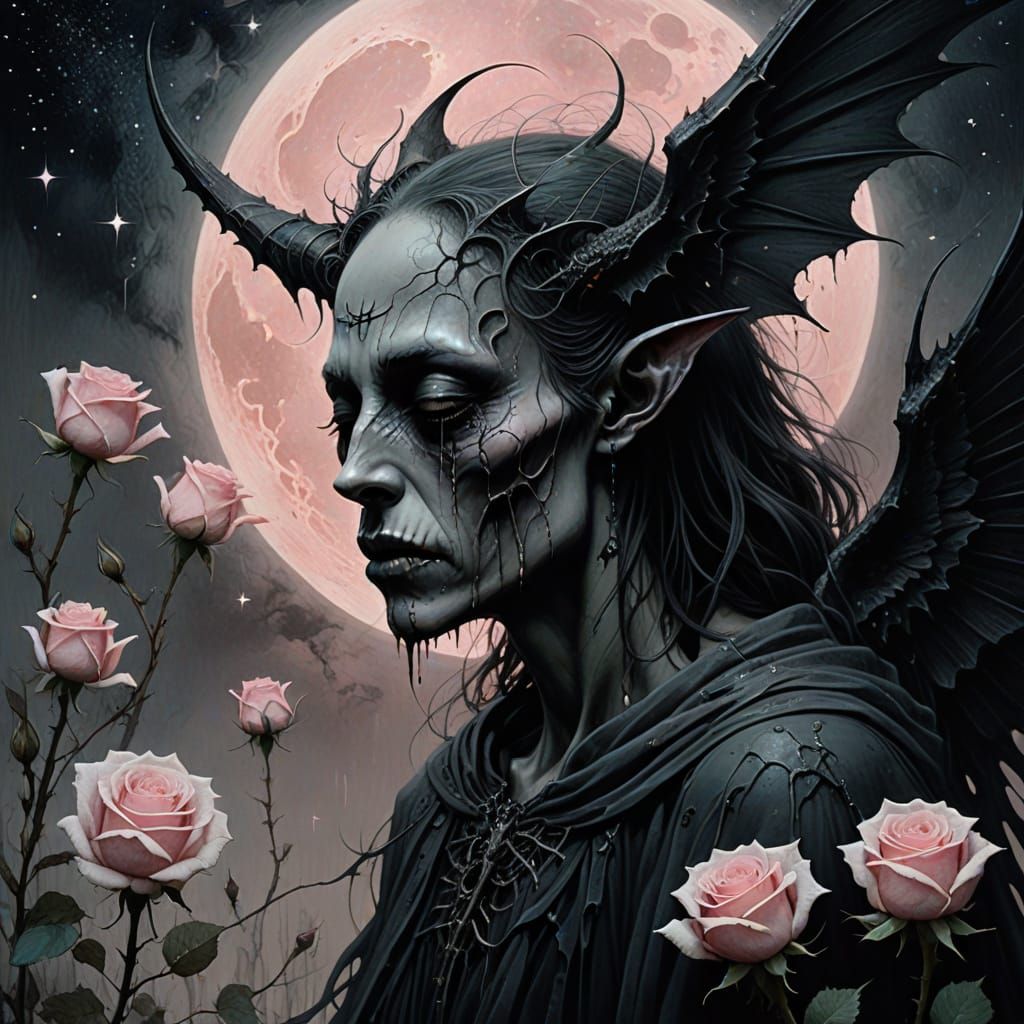 Surreal Pastel Goth Demon in Ethereal Moonlight