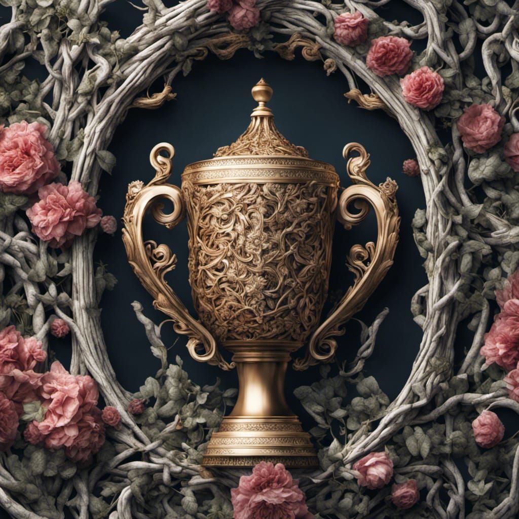 Lush Trophy of Vines and Flowers: Hyperrealistic Image