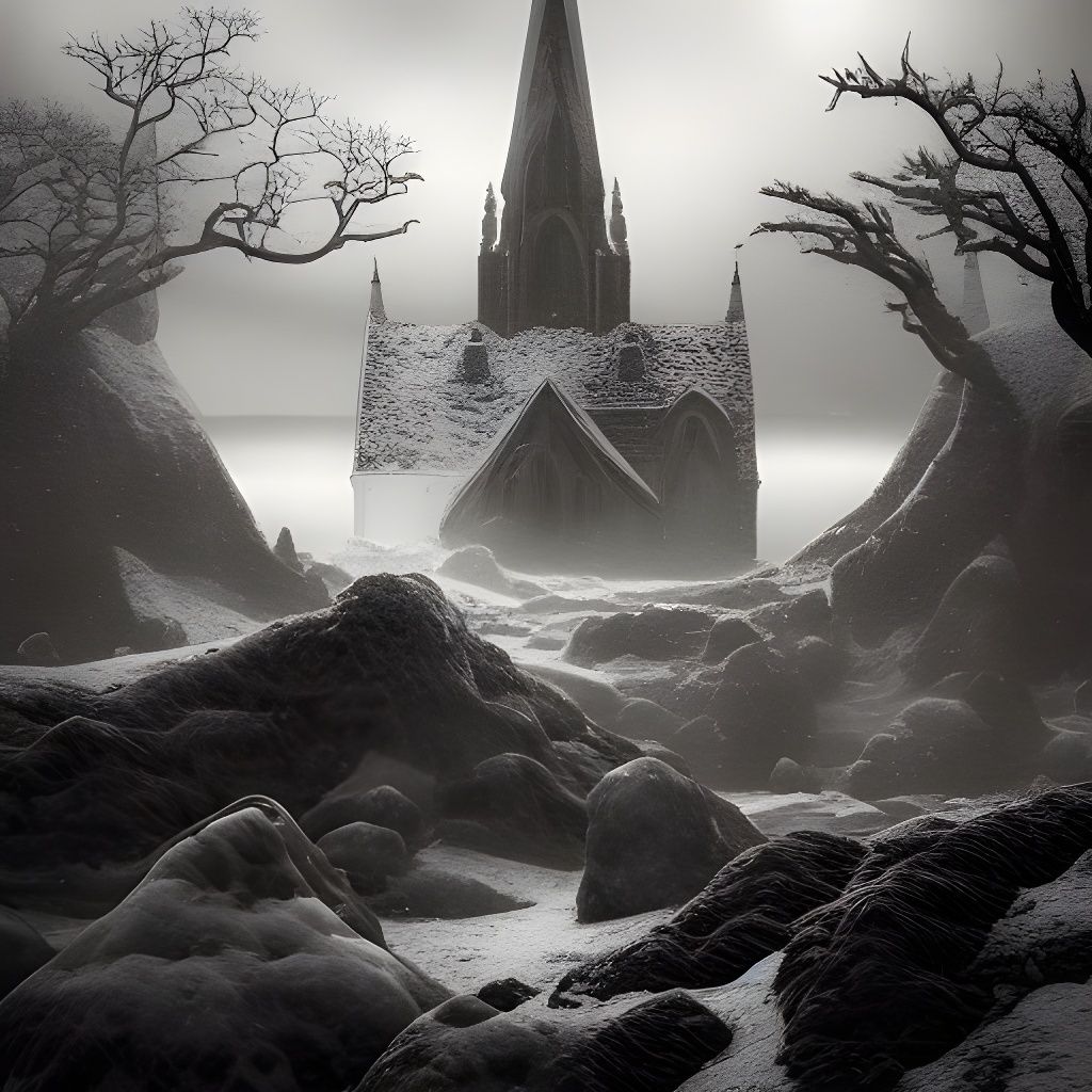 Frozen Island Invasion: Surreal Horror Landscape Photo