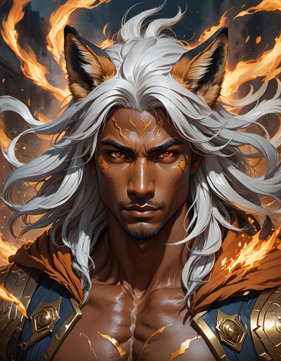 Anime Fox-Man with Fire and Wind Elements