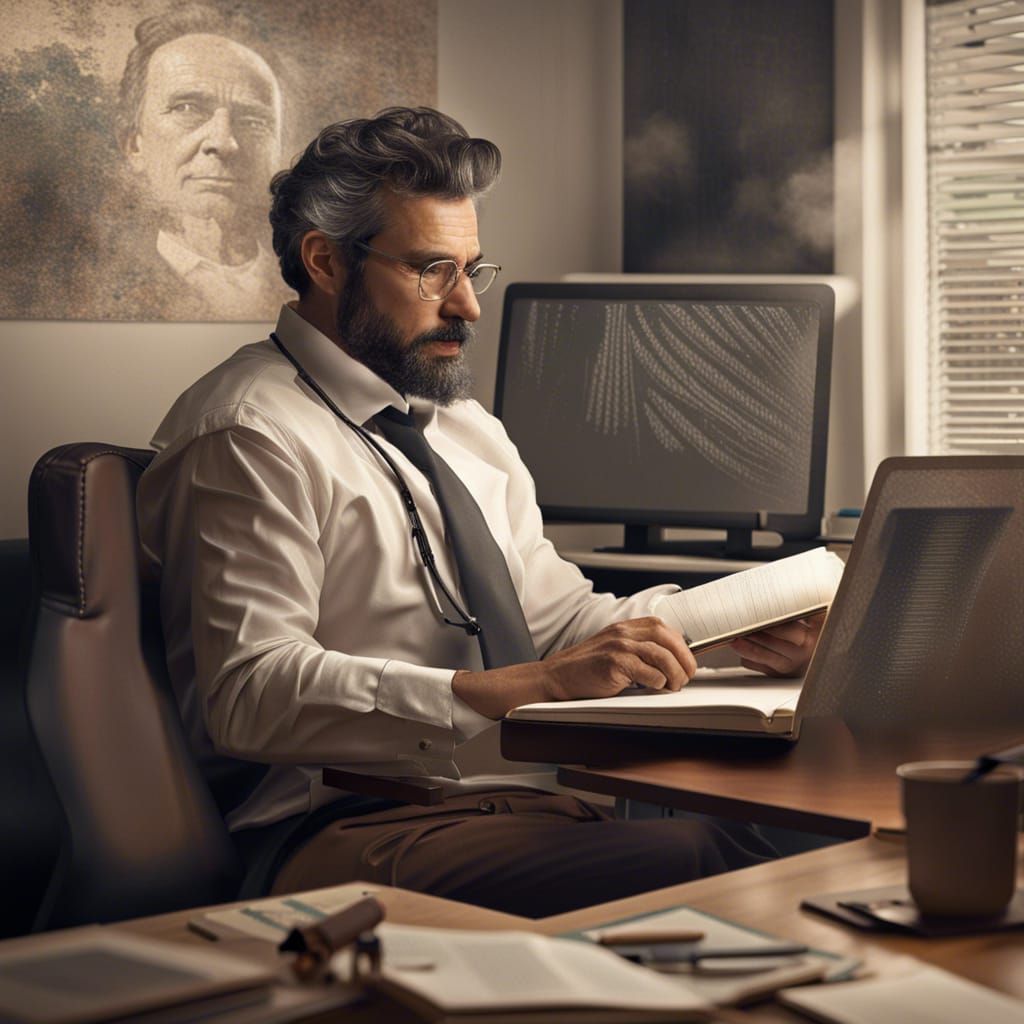 Attractive Man in High-Tech Office with AI Books