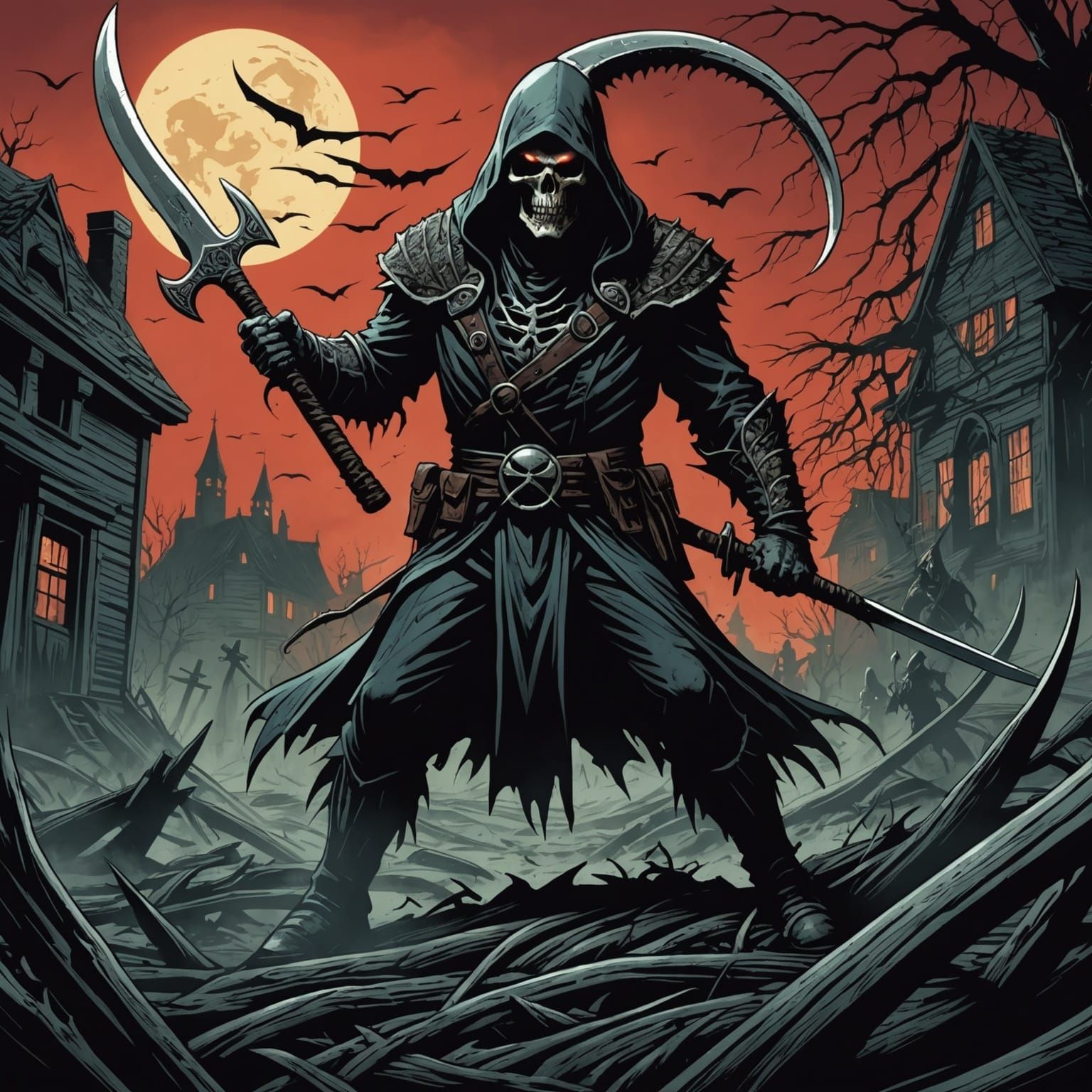 Death with Scythe in Comic Book Style
