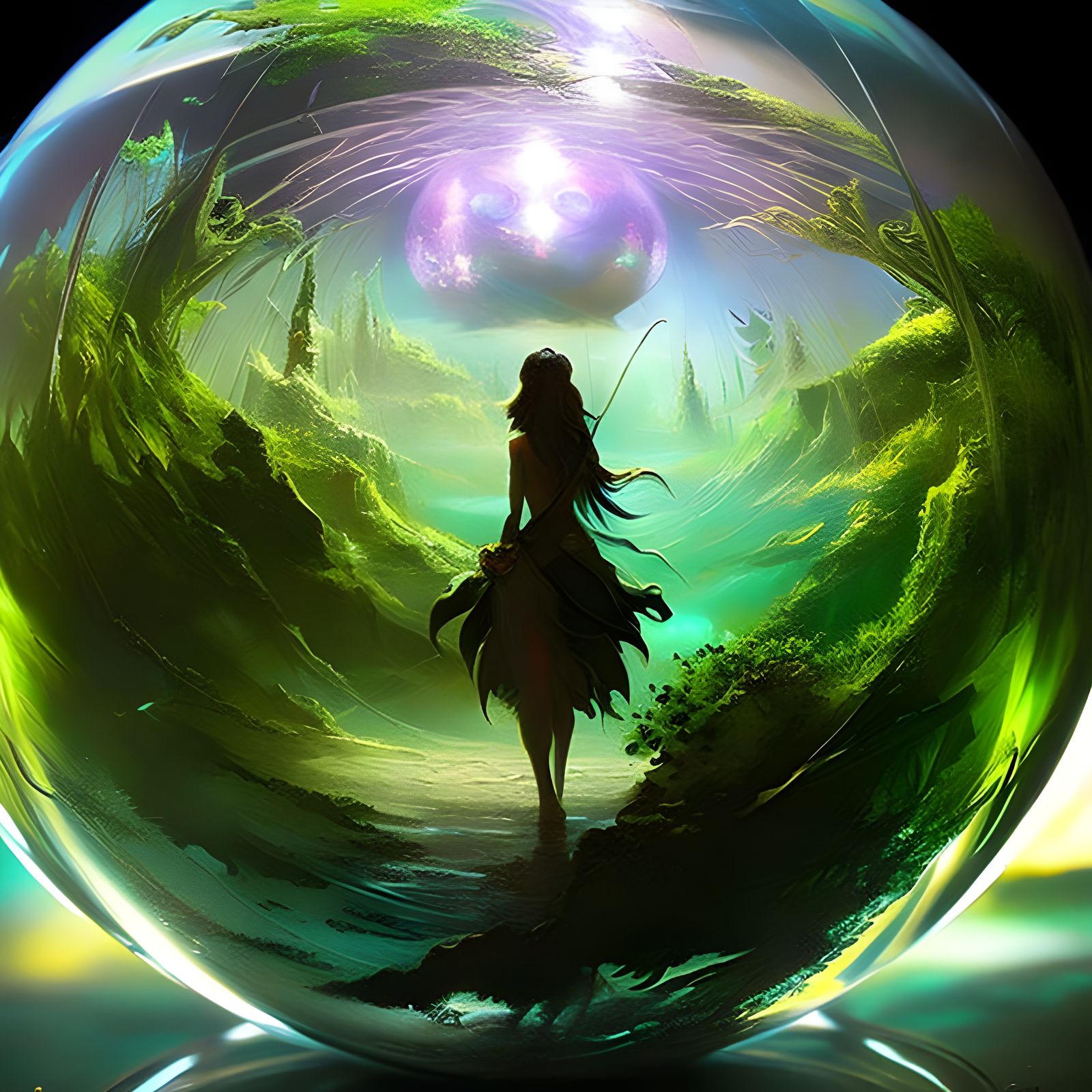 Garden Inside Crystal Sphere with Dramatic Lighting