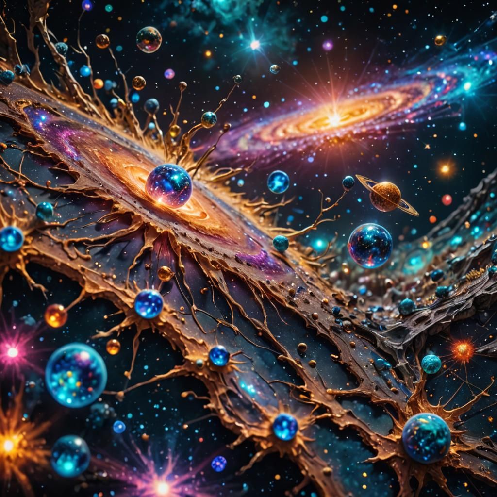 Holographic Astral Cosmos Illustration in Mixed Media