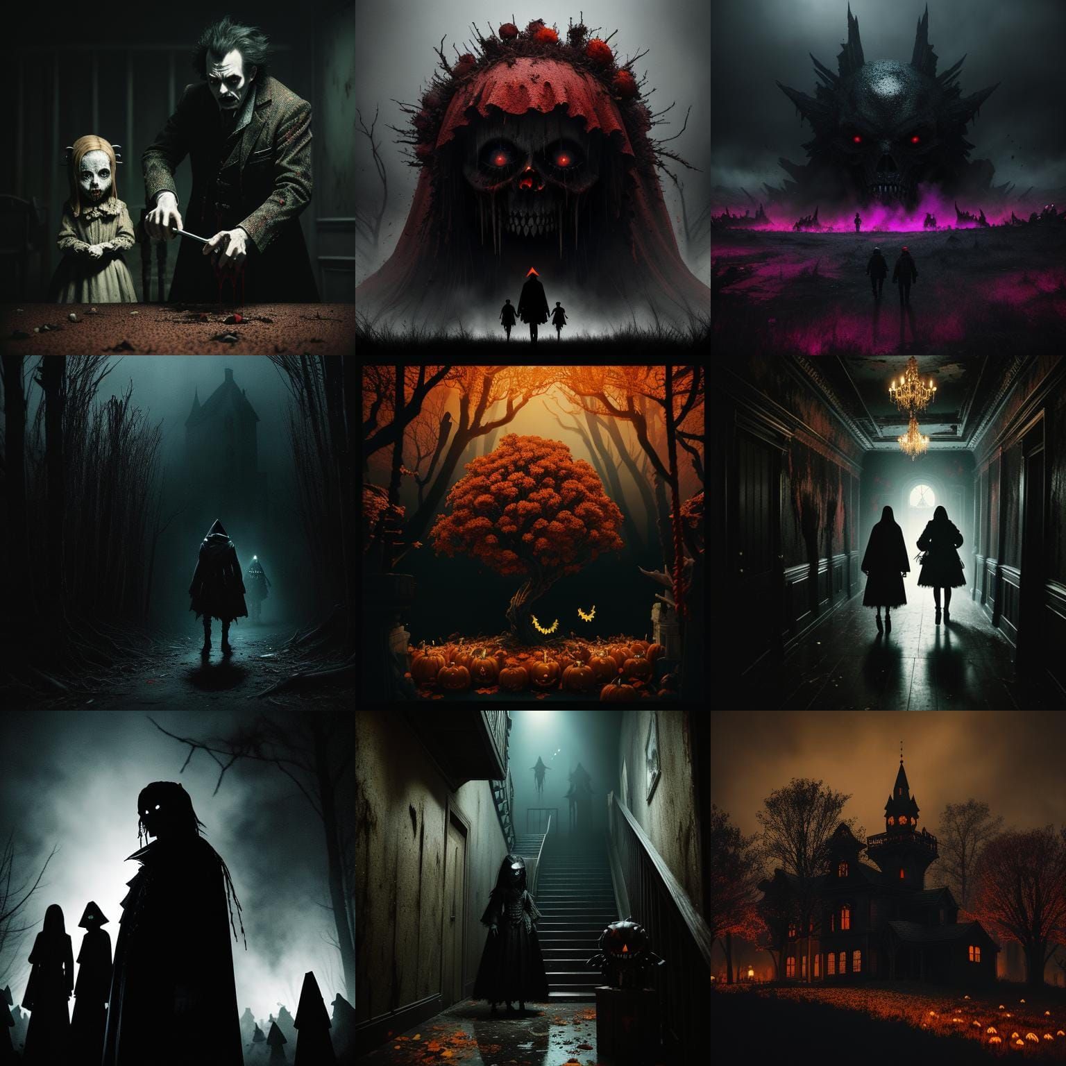 Halloween Night With Scary Creatures and Candy Cascade