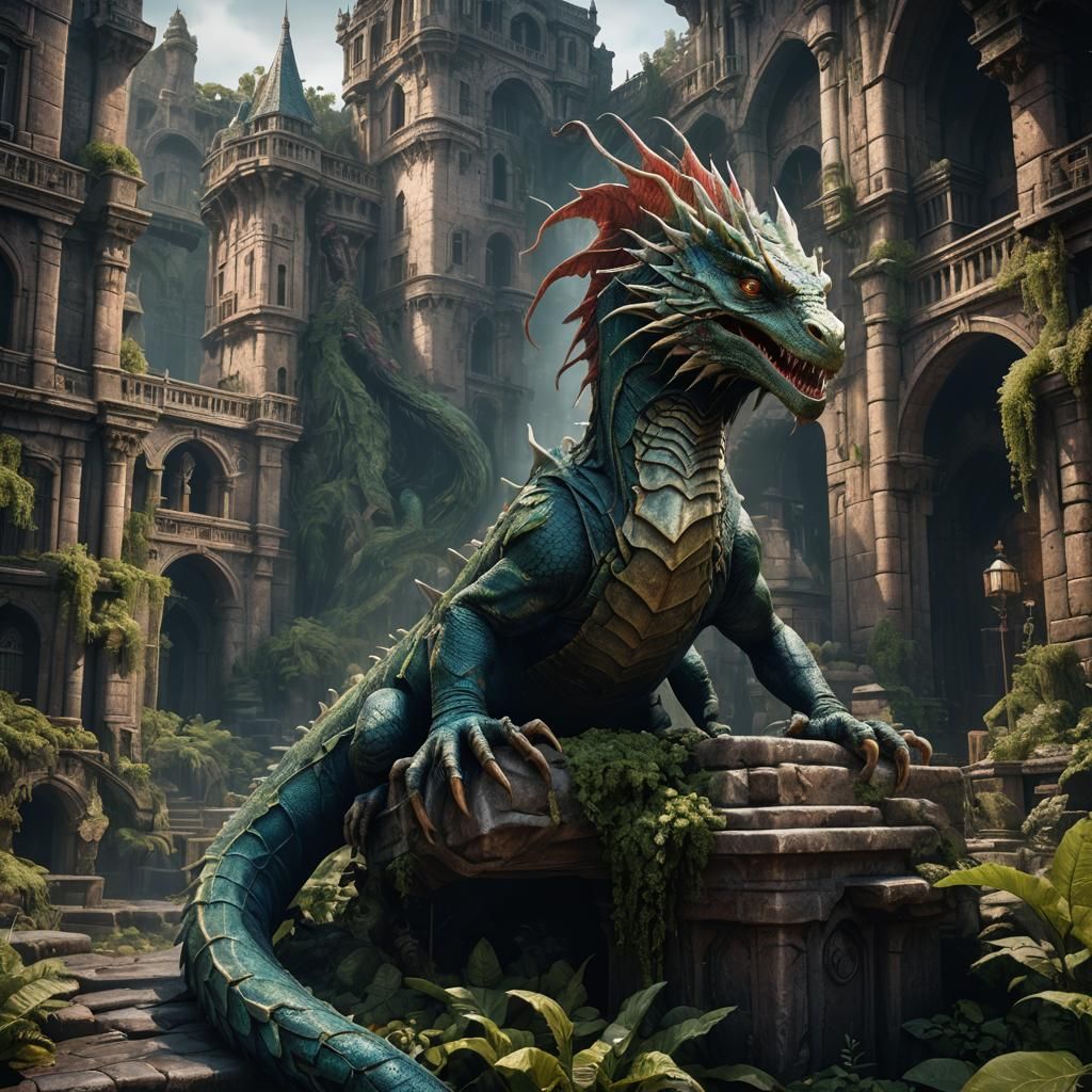 Fantastical Basilisk in Detailed Digital Painting