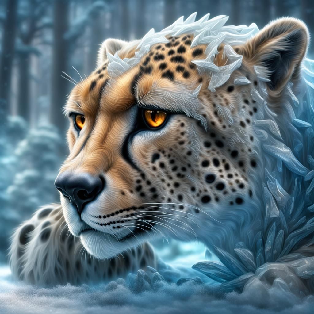Glass Cheetah Masterpiece: Hyperrealistic Digital Painting