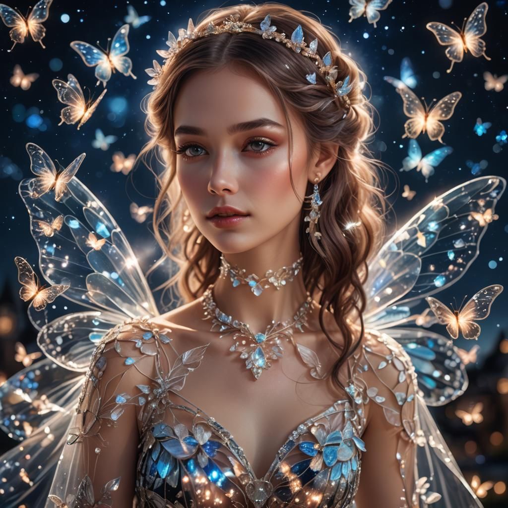 Glass Wedding Dress Portrait with Glass Accessories