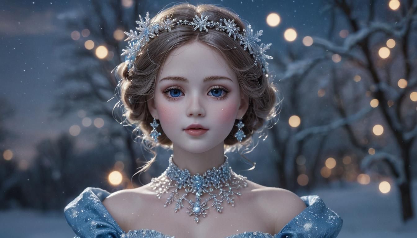 Glass Doll Portrait in Sparkling Snow Scene
