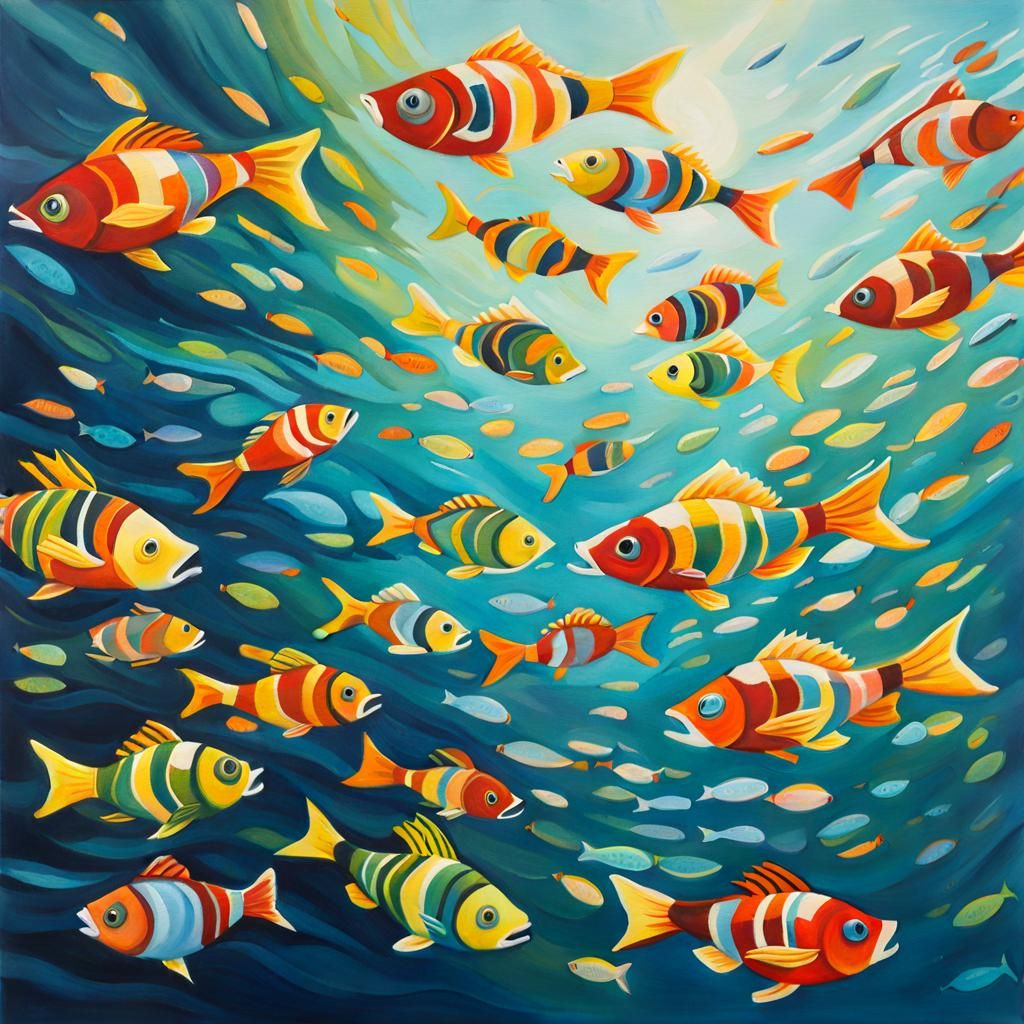 Fish Swimming in Air Gouache Painting