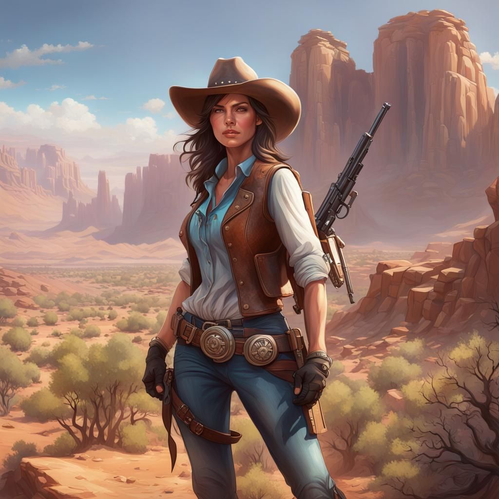 Brunette Cowgirl Portrait in Western Landscape