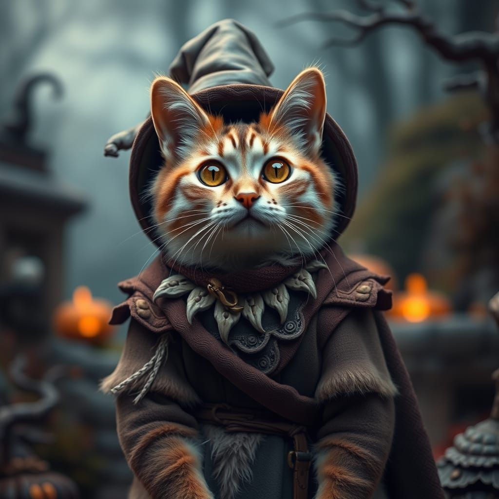 Cute Cat Dressed As Bilbo Baggins For Halloween