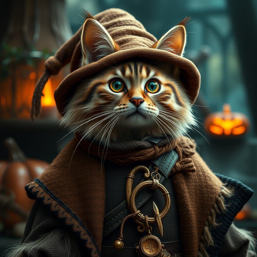 Cat Dressed As Bilbo Baggins For Halloween