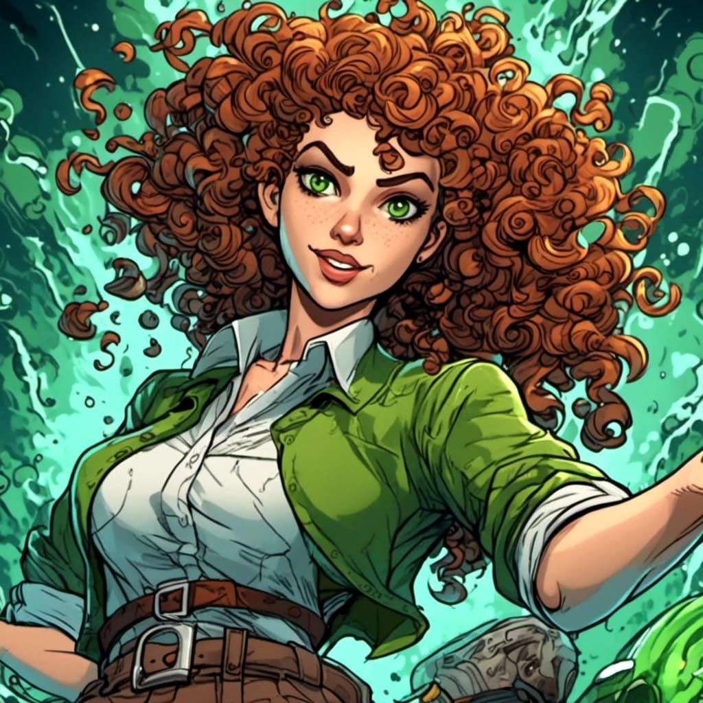 Comic Style Portrait of a Curly Haired Girl