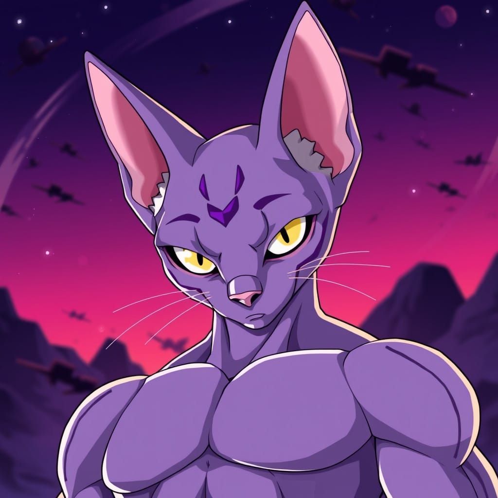 Dragonball Super, Beerus as a Sphynx Cat Masterpiece in Anim...