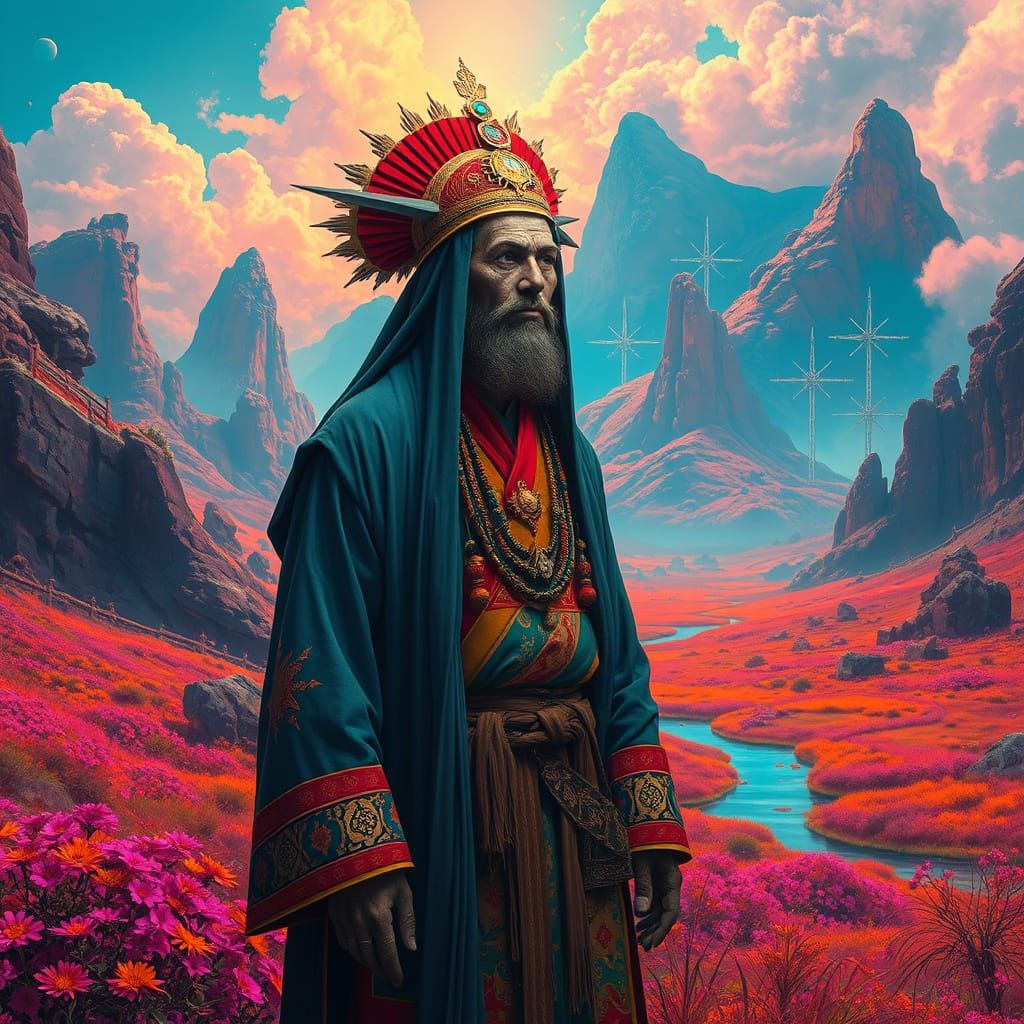 Mysterious Figure in Dreamlike Landscape, Digital Art