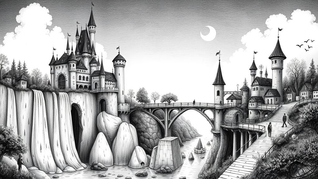 Whimsical Castle in Black and White Elegance