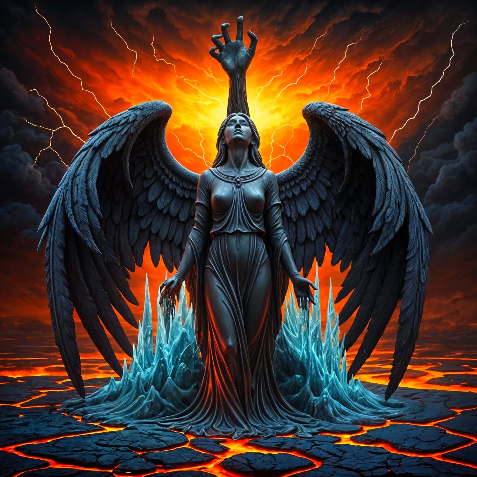 Fiery Angel Sculpture with Lava and Ice