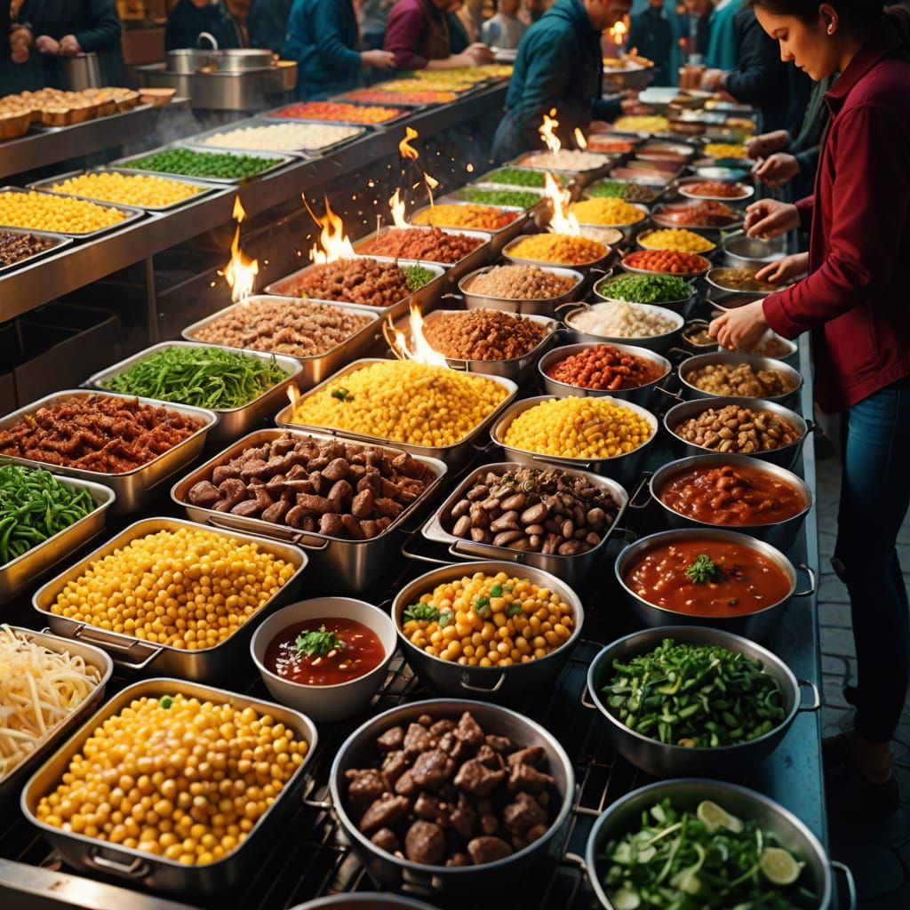 Vibrant Food Market Scene in Cinematic Style