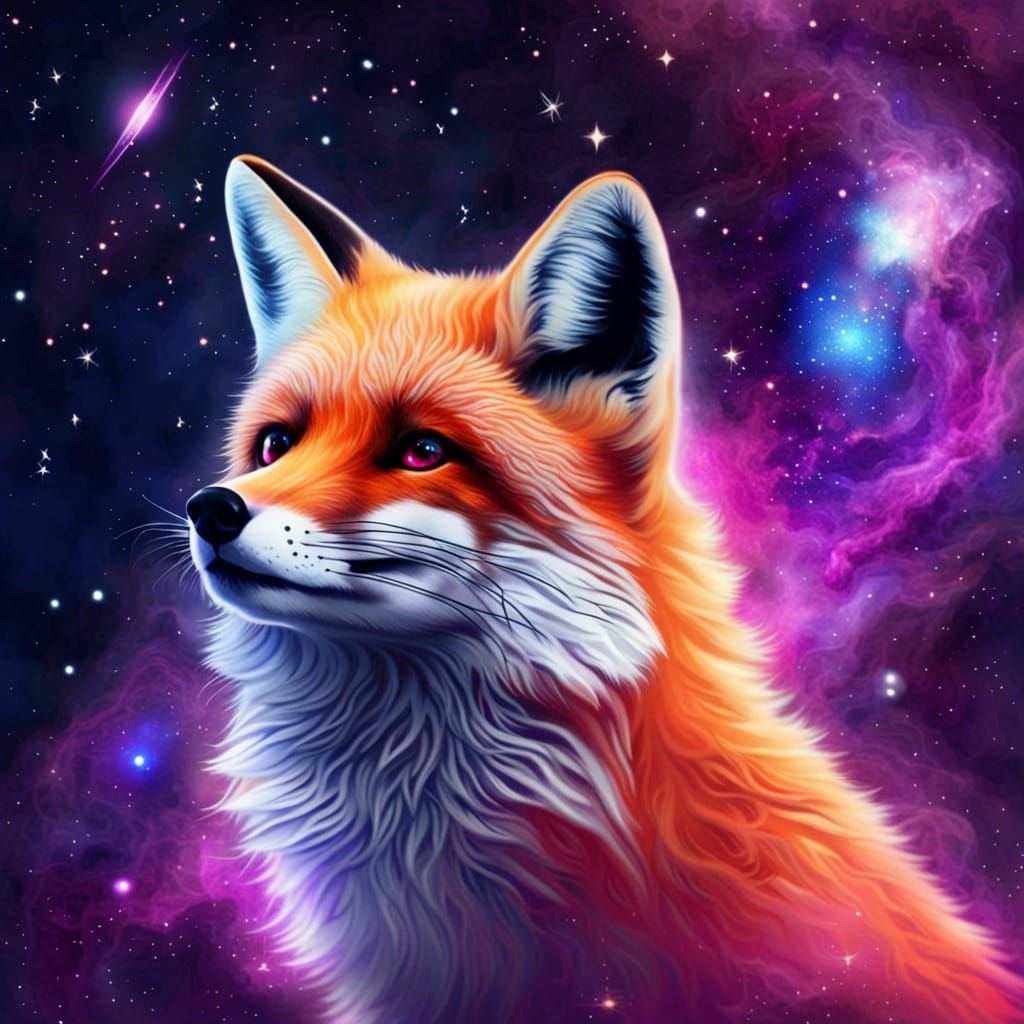 Fox in Galaxy: A Cosmic Wildlife Portrait