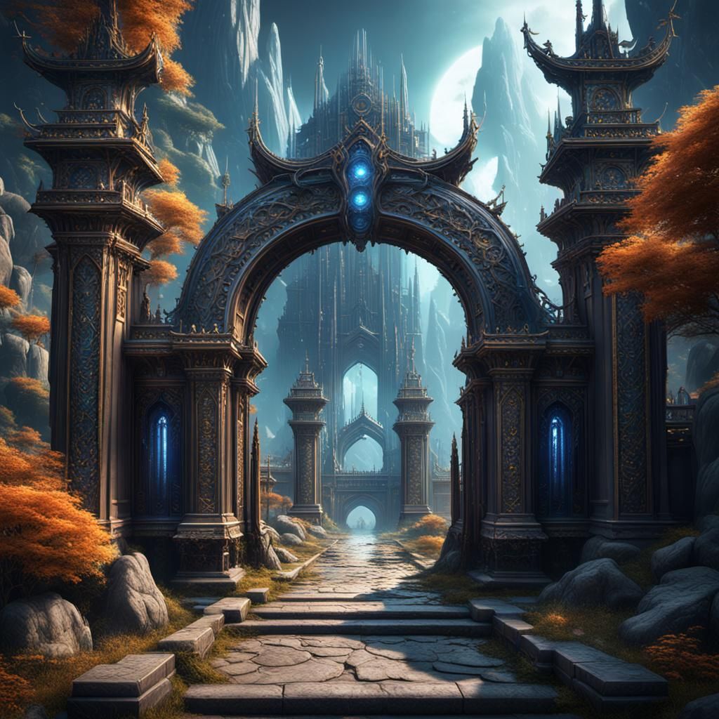 Fantastical Multi-Dimensional Gateway in Detailed Matte Pain...