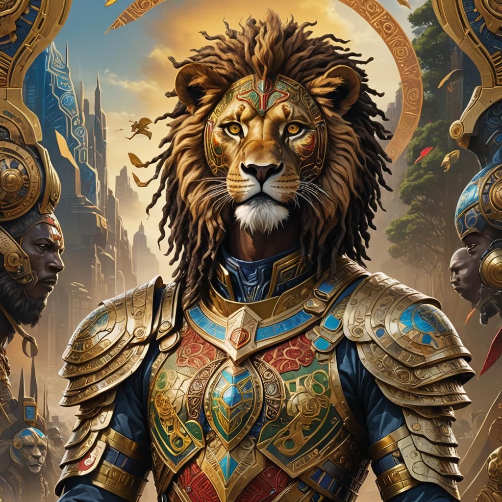 Ethiopian Lion Demon in Futuristic Armor