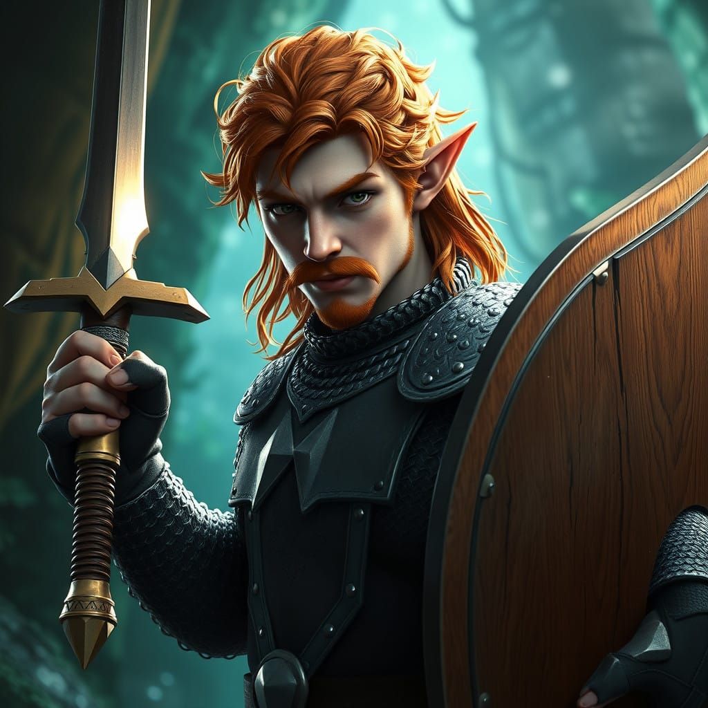 Heroic Male Elf Warrior in Mystic Realm