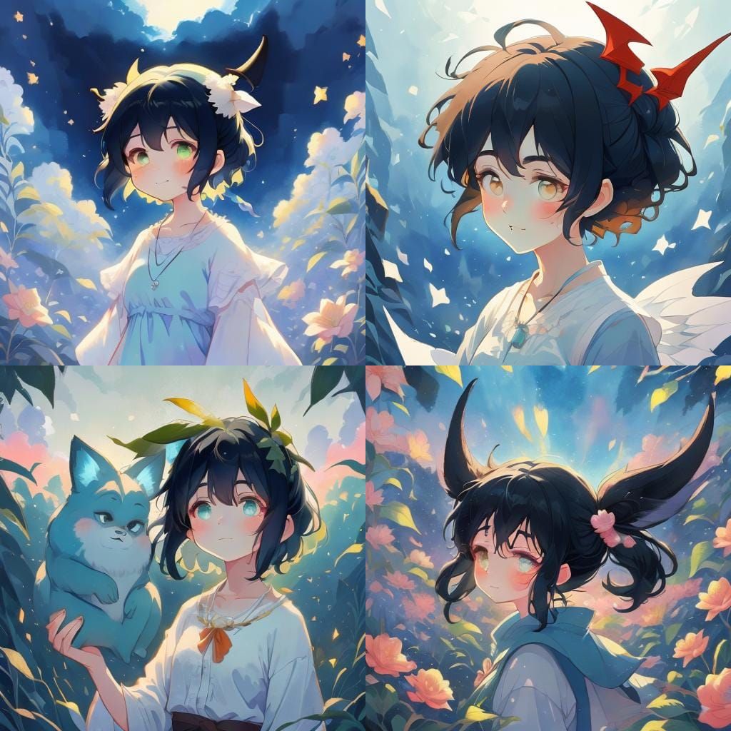 Demon Boy with Messy Hair in Anime Comic Style