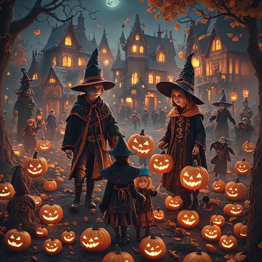 Halloween Children Trick-or-Treating: Fantasy Concept Art