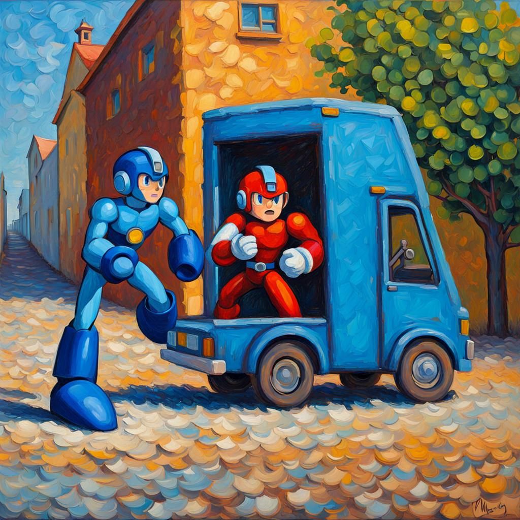 Mega-Man and Proto-Man: Expressionist Oil Painting