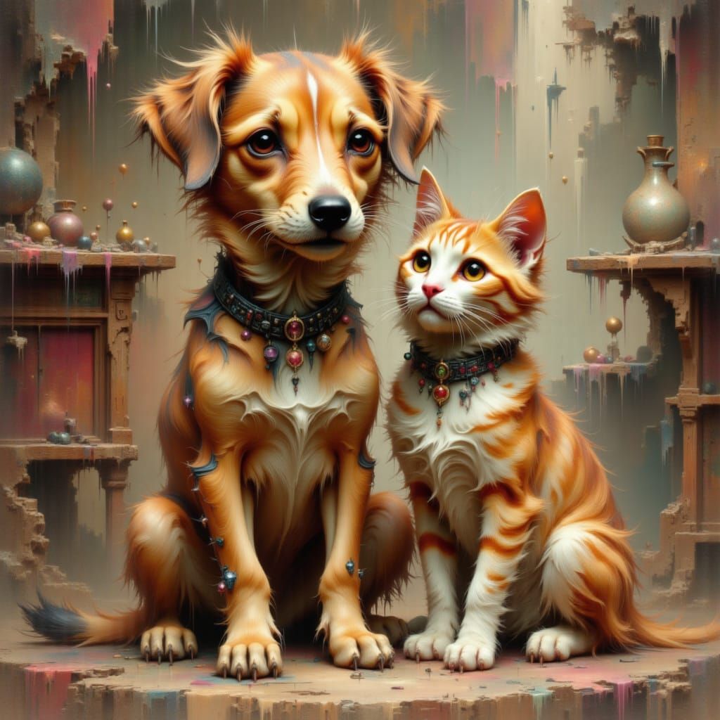 Dog and Cat in Beatrix Potter Style