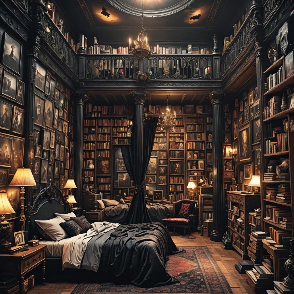 Teenage Gothic Bedroom with Pillar Bed