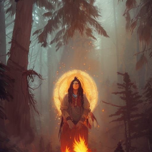 Native American Shaman Portrait in Moonlight