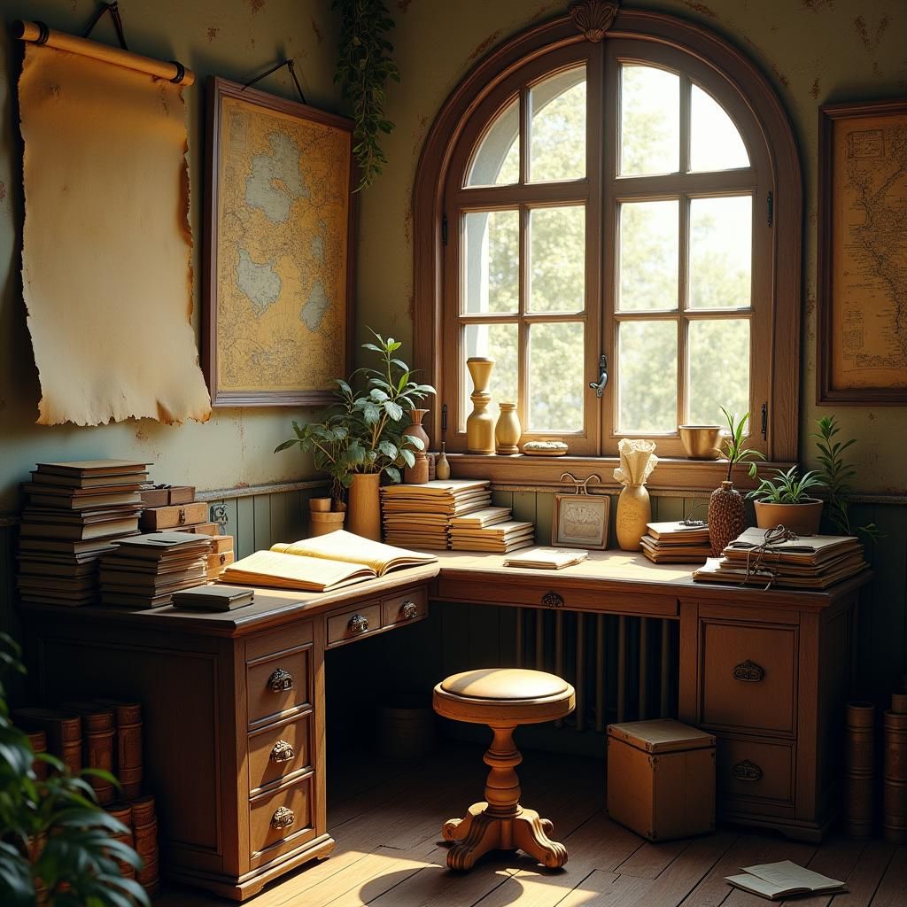 Cozy Study Chamber in Mysterious Fantasy World