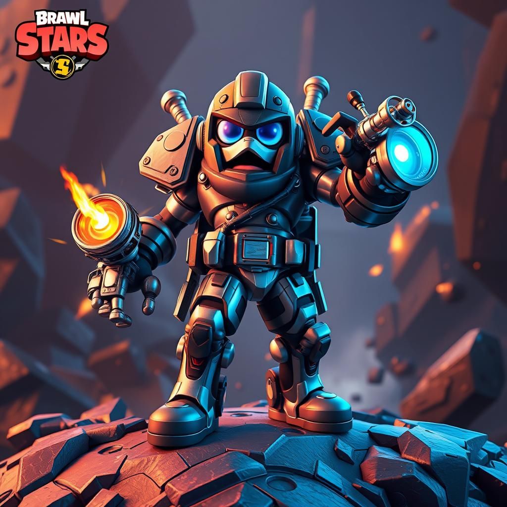 Heroic Dynamike with Metallic Arms in Sci-Fi Style