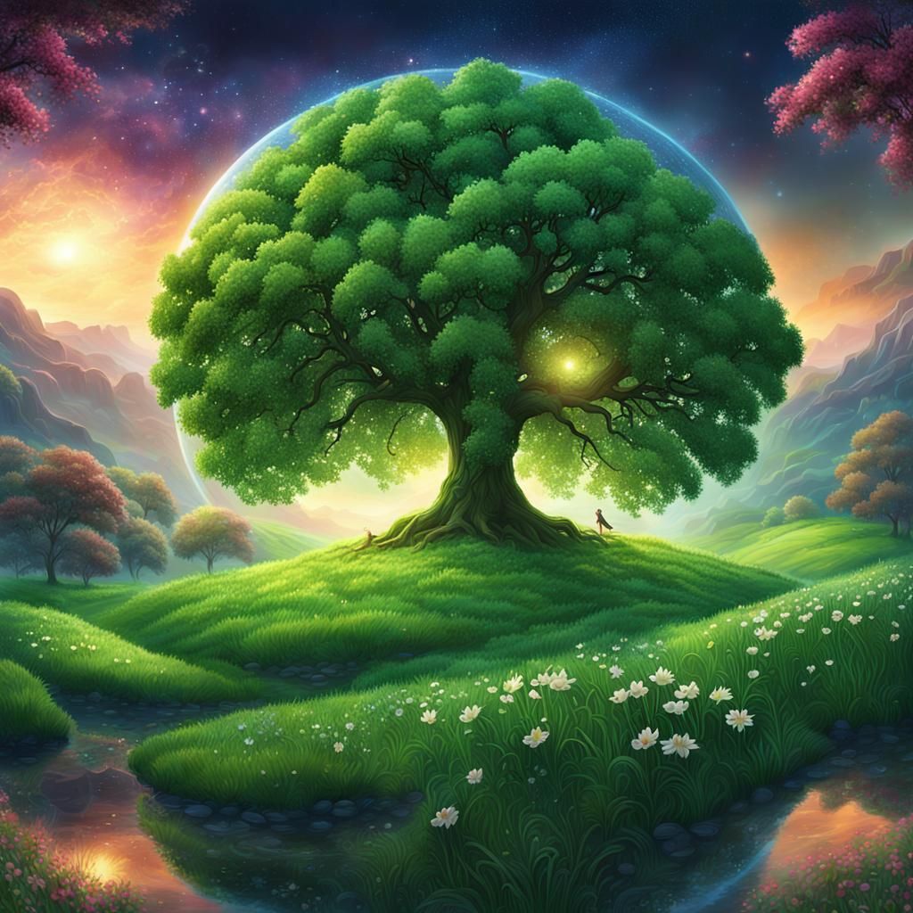 Lush Green Fields with Dancing Flowers, Detailed Matte Paint...