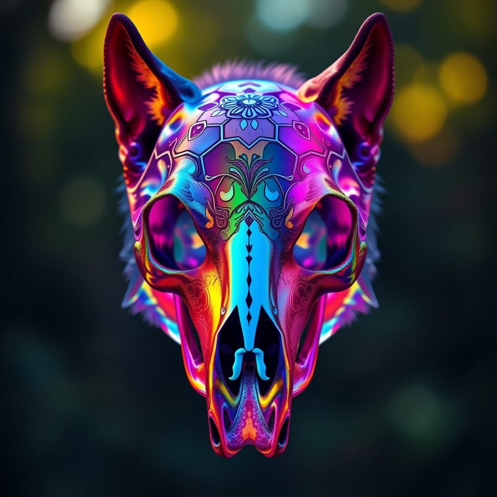 Wolf Skull Bathed in Radiant Colors