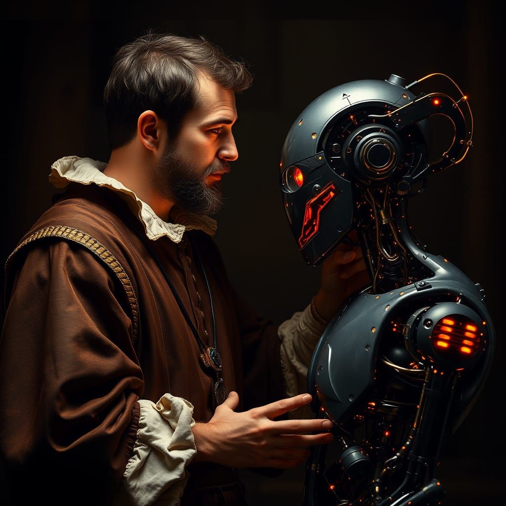 Renaissance Man Interacts with AI in Chiaroscuro