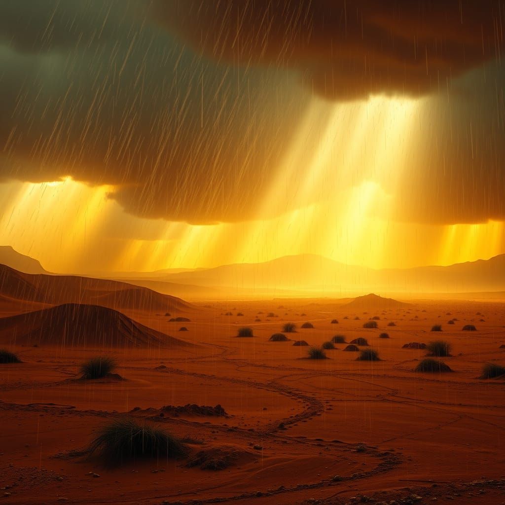 Dramatic Desert Downpour Digital Matte Painting