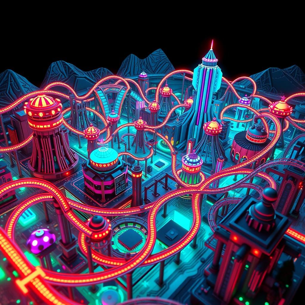 Neon Circuit Board Wonderland in Futuristic Style