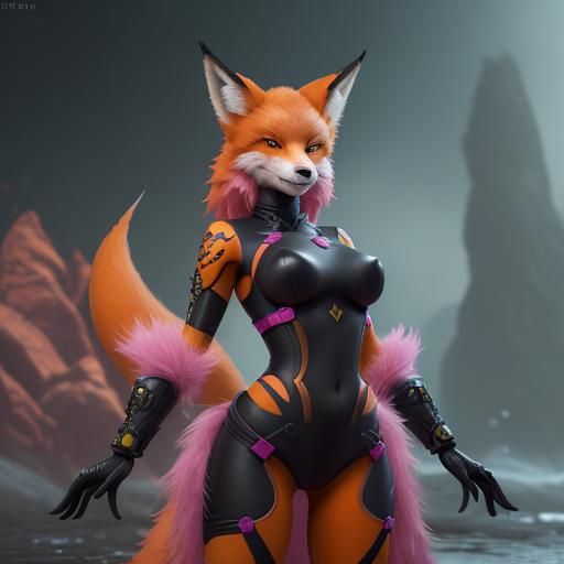 Ninja Fox Surrounded by Police, Fantasy Concept Art