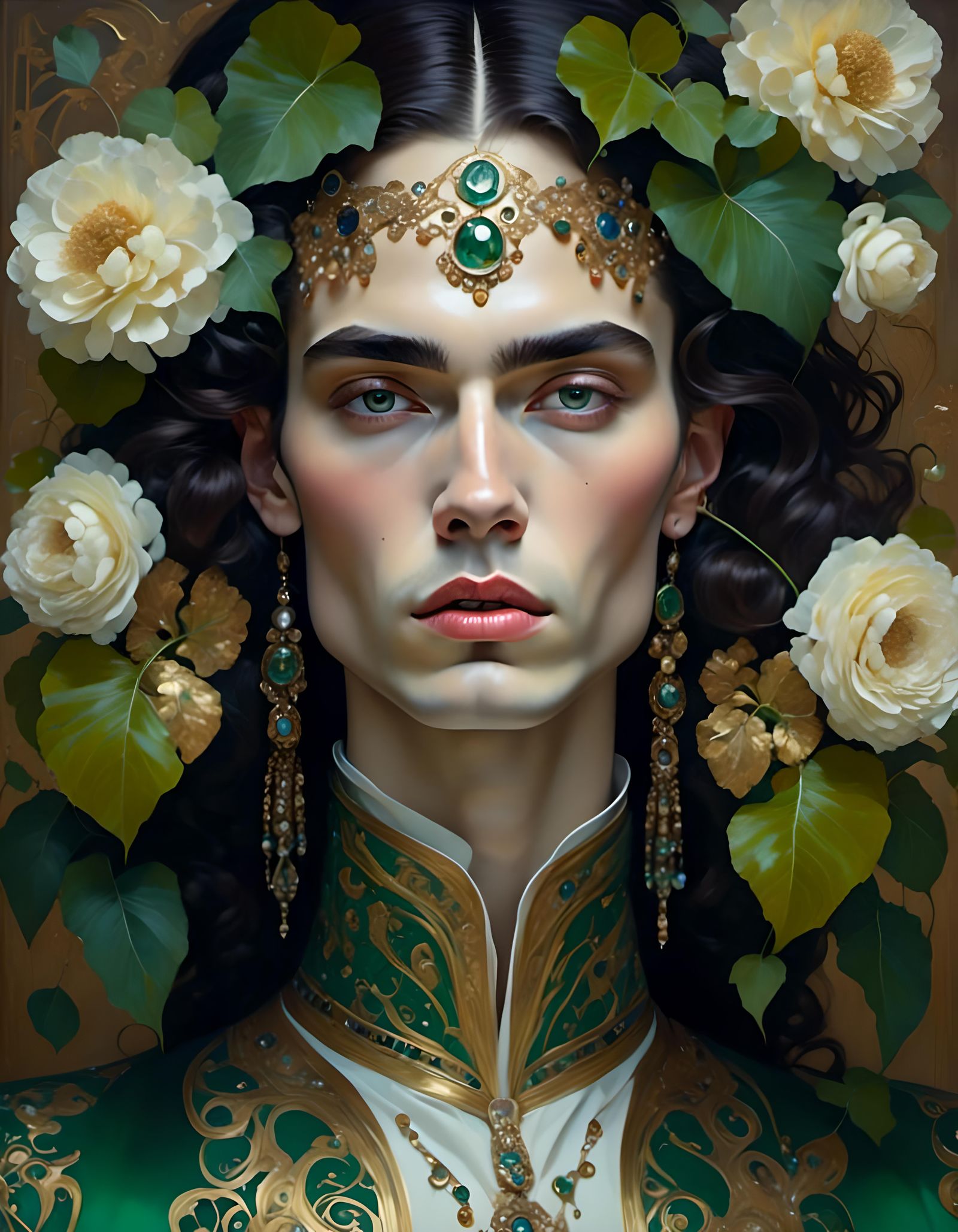 Detailed Portrait with Jewels in Klimt Style