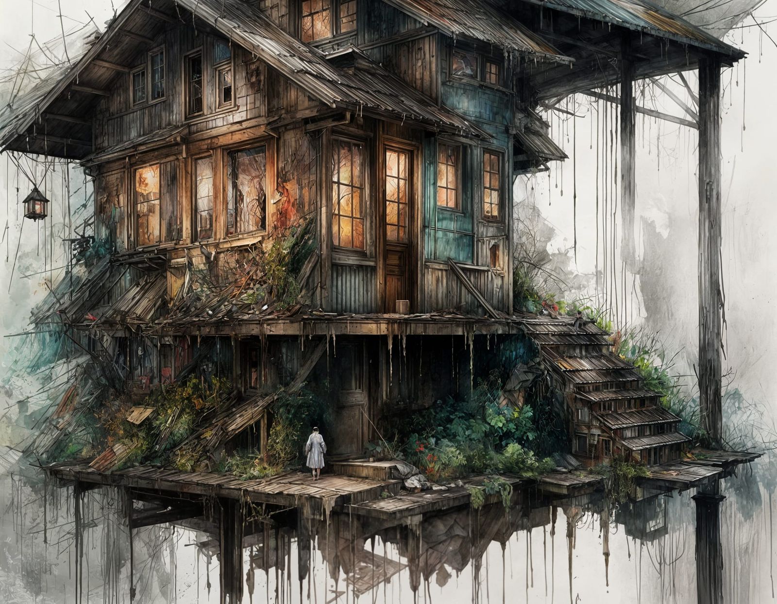 Haunted House Sketch in Rainy Weather