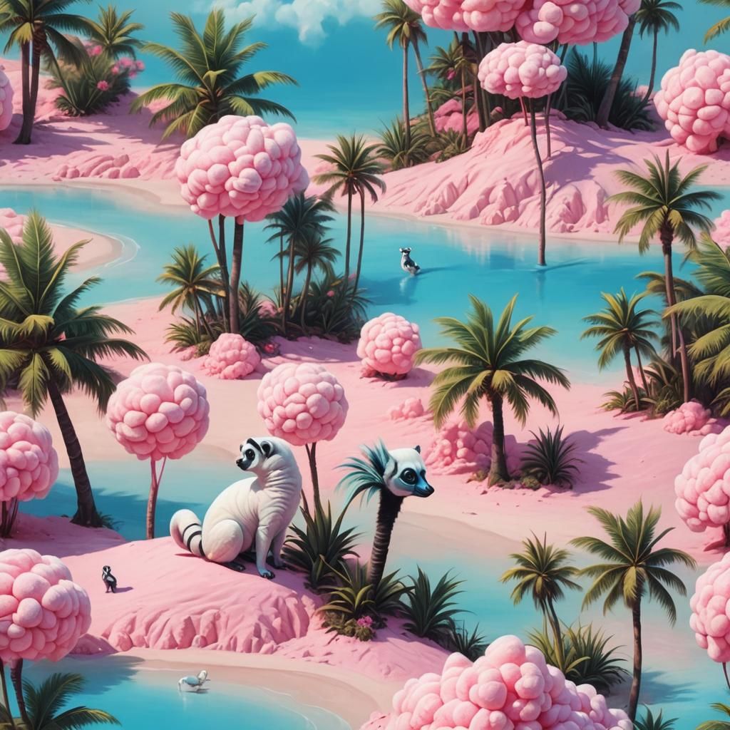 Surrealist Landscape with Marshmallow Alien in Pastel Colors